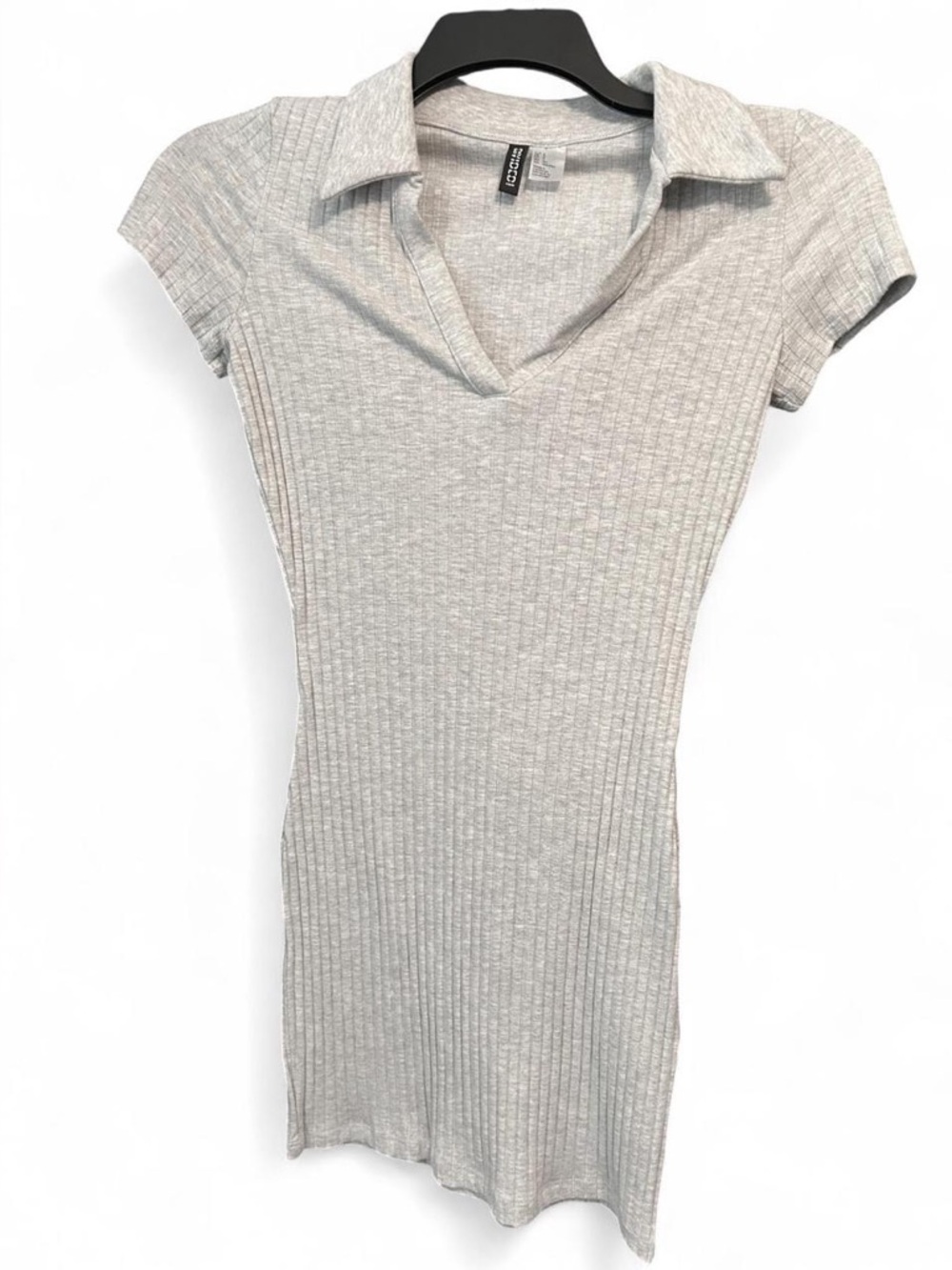 Ribbed V neck collared bodycon dress